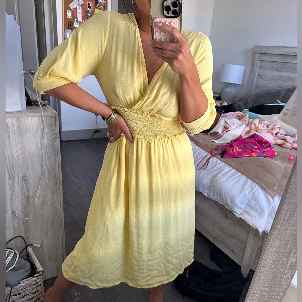 Yellow Ribbed Maxi Sundress with Dolman Sleeves